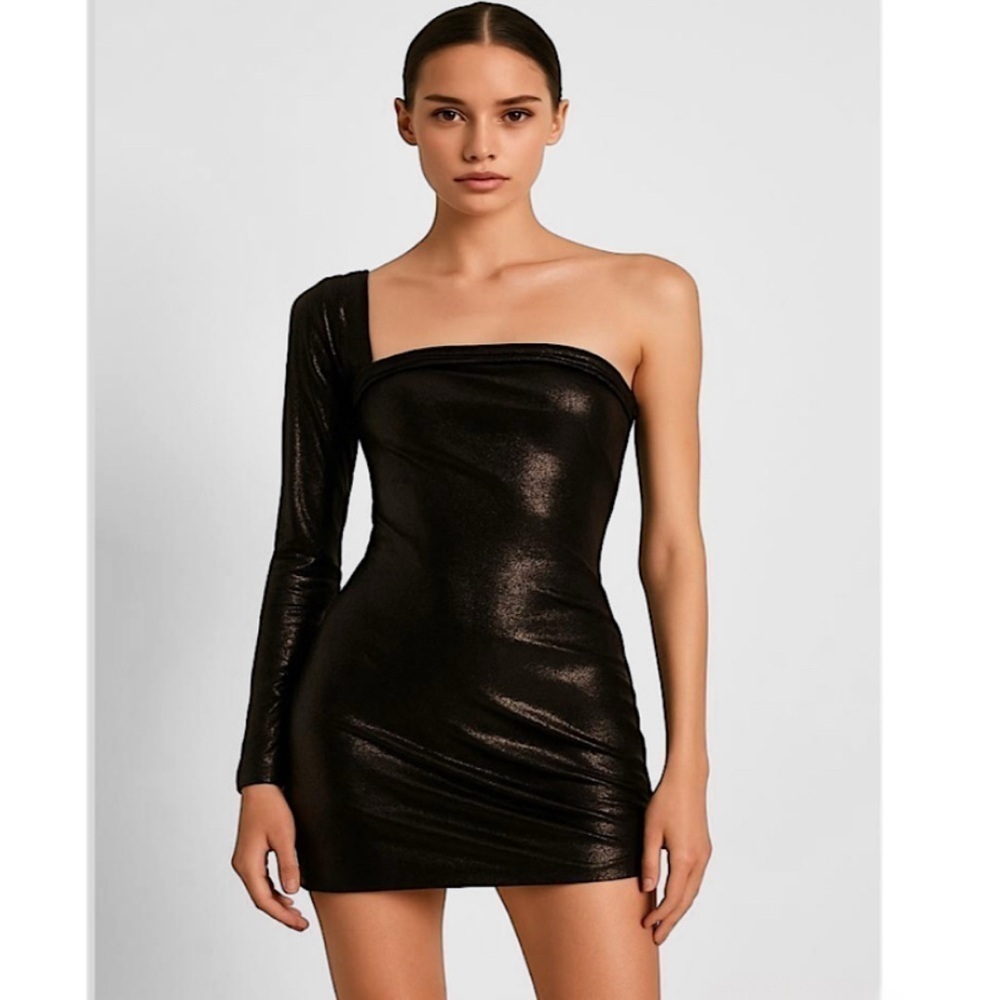 Baja East x Hudson Contour Sleek Metallic Shimmer Party Mini Bodycon Dress